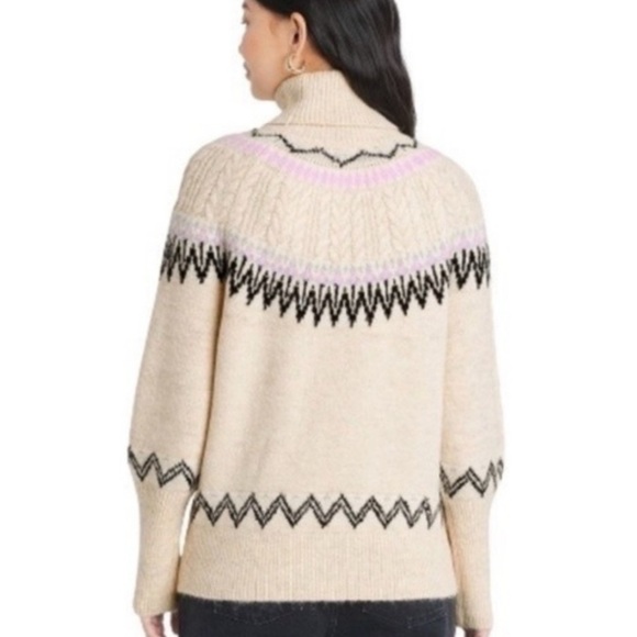 A New Day Turtleneck Fair Isle Pullover Sweater  in Oatmeal size Medium - Picture 5 of 8